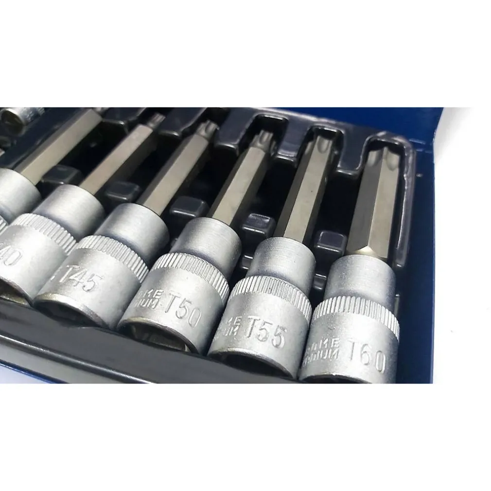 KIT SET INSERTI CHIAVI 19 PEZZI BUSSOLE CHIAVI TORX MASCHI 1/4" 1/2" IN VALIGIA