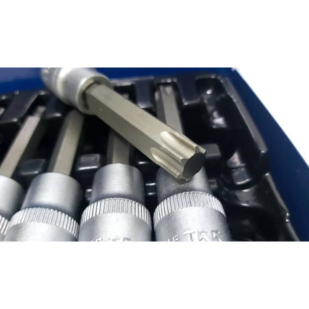 KIT SET INSERTI CHIAVI 19 PEZZI BUSSOLE CHIAVI TORX MASCHI 1/4" 1/2" IN VALIGIA