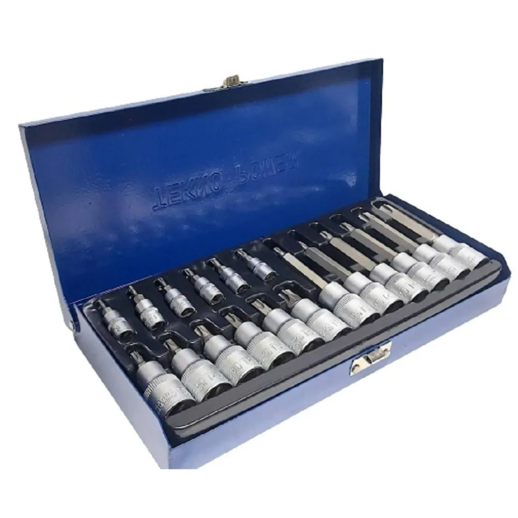 KIT SET INSERTI CHIAVI 19 PEZZI BUSSOLE CHIAVI TORX MASCHI 1/4" 1/2" IN VALIGIA