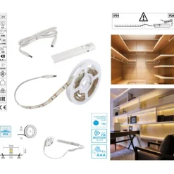 KIT STRISCIA LED CON SENSORE MOVIMENTO BIANCO CALDO 3000K 2,4W 180LM A BATTERIE