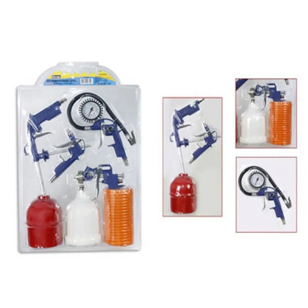 KIT UTENSILI ARIA PER COMPRESSORE 5 PEZZI AEROGRAFO PISTOLA TUBO MANOMETRO