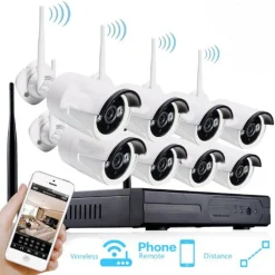 KIT VIDEOSORVEGLIANZA IP WIRELESS NVR 8 CANALI 8 TELECAMERE IP FULL HD WIFI