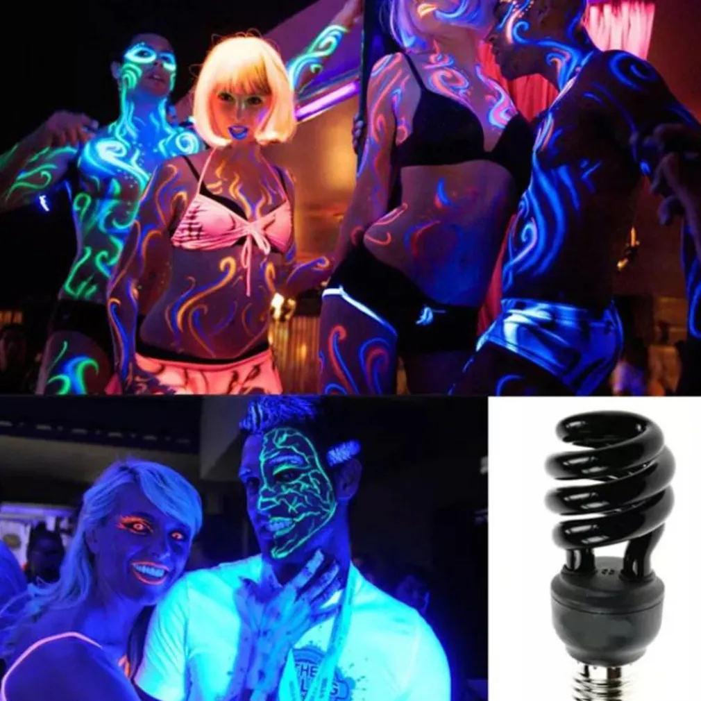 LAMPADA A BASSO CONSUMO SPIRALE LUCE NERA DI WOOD UV ULTRAVIOLETTI E27 28W T3