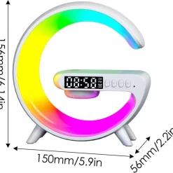 LAMPADA A FORMA DI G MULTICOLOR CON CASSA SPEACKER E CARICABATTERIA AD INDUZIONE