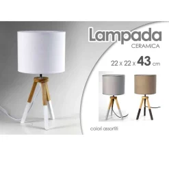 LAMPADA ABAT JOUR CERAMICA 22X22X43CM LUMETTO TAVOLO BASE LEGNO TREPIEDE 698743