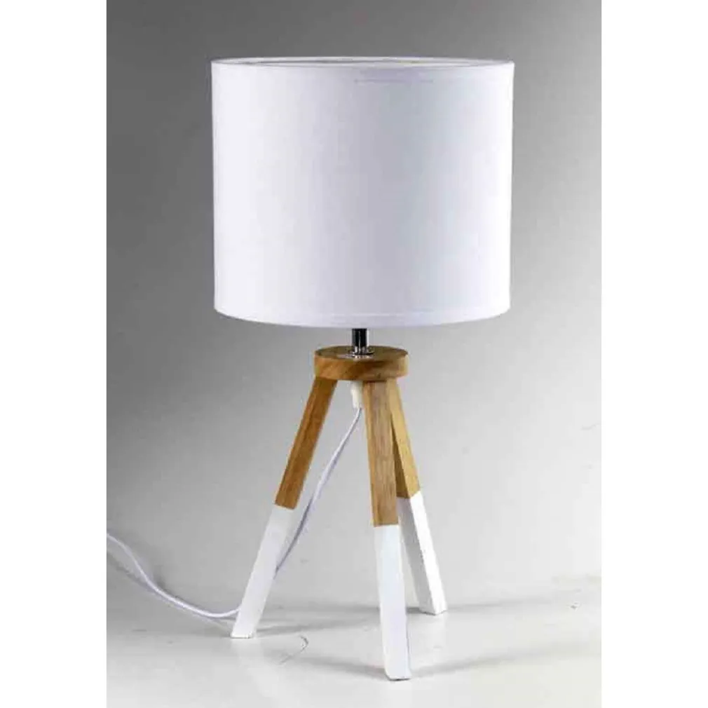 LAMPADA ABAT JOUR CERAMICA 22X22X43CM LUMETTO TAVOLO BASE LEGNO TREPIEDE 698743