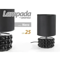 LAMPADA ABAT JOUR DA TAVOLO COMODINO E14 BASE CERAMICA NERO LUX 25X15 CM 837395