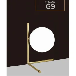 LAMPADA COMODINO MINIMALISTA LUME DECORATIVO IN METALLO BRONZO SFERA VETRO G9 D34