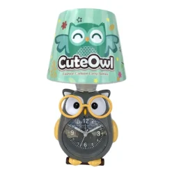 LAMPADA DA SCRIVANIA CON OROLOGIO INTEGRATO A FORMA DI GUFO STANZA BAMBINI 13X26CM