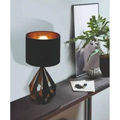 LAMPADA DA TAVOLO COMODINO VINTAGE CON PARALUME ROTONDO IN NERO RAME 250X510 MM