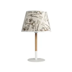 LAMPADA DA TAVOLO CON PARALUME BIANCO IN TESSUTO BASE LEGNO LAMPADA E27 XC-7007