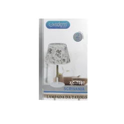 LAMPADA DA TAVOLO CON PARALUME BIANCO IN TESSUTO BASE LEGNO LAMPADA E27 XC-7007