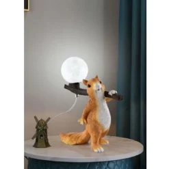 LAMPADA DA TAVOLO DECORATIVA A FORMA DI SCOIATTOLO IN RESINA LUME MODERNO G9 D06