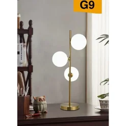 LAMPADA DA TAVOLO G9 MINIMALISTA BRONZO CON 3 SFERE PIANTANA TERRA CON STELO D33