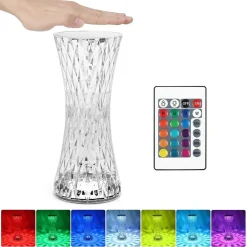 LAMPADA DA TAVOLO IN CRISTALLO A LED DIAMANTATA CON 16 COLORI RICARICABILE TOUCH