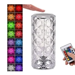 LAMPADA DA TAVOLO LED RICARICABILE USB EFFETTO CRISTALLO TOUCH RGB E TELECOMANDO