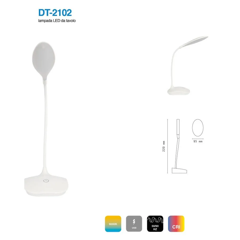 LAMPADA DA TAVOLO LED USB RICARICABILE DIMMERABILE TOUCH DESIGN MODERNO DT-2102