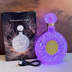 LAMPADA DA TAVOLO LUCE NOTTURNA D'ATMOSFERA CRISTALLO BOTTIGLIA VINO RICARICA TOUCH