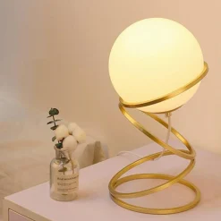 LAMPADA DA TAVOLO MINIMALISTA LUME IN METALLO BRONZO CON SFERA IN VETRO G9 D31