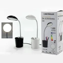 LAMPADA DA TAVOLO SCRIVANIA CON PORTAPENNE 3 WATT 15LED 16V A LUCE CALDA IN 2 COLORI