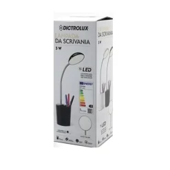 LAMPADA DA TAVOLO SCRIVANIA CON PORTAPENNE 3 WATT 15LED 16V A LUCE CALDA IN 2 COLORI
