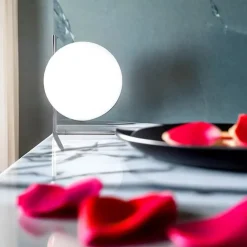 LAMPADA DA TAVOLO SCRIVANIA RAMO CON SFERA IN VETRO LUCE ATTACCO E27 ARGENTO 33887