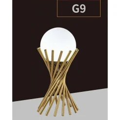 LAMPADA DA TAVOLO TUBOLARE MINIMALISTA IN METALLO BRONZO CON SFERA VETRO G9 D32