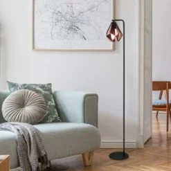 LAMPADA DA TERRA CON PIANTANA PARALUME NERO RAME ANTICO VINTAGE 220X170X1510 MM