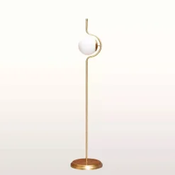 LAMPADA DA TERRA ORO CON SFERA IN VETRO BIANCO PIANTANA E27 DESIGN MODERNO 33894
