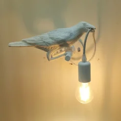 LAMPADA DECORATIVA MURO A FORMA DI CORVO UCCELLO APPLIQUE PARETE IN RESINA E66