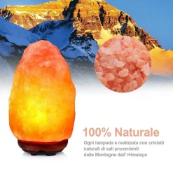 LAMPADA DI SALE HIMALAYA SALGEMMA GREZZA 700GR LUCE LED DA TAVOLO A BATTERIA