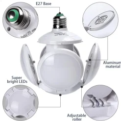 LAMPADA LAMPADARIO DEFORMABILE LED 60W LUCE FREDDA 5 VIE BIANCA ATTACCO E27 UFO