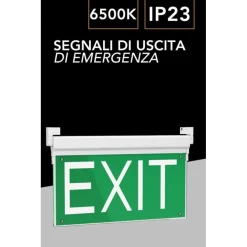 LAMPADA LED D'EMERGENZA ANTI BLACKOUT SEGNALE USCITA SCRITTA EXIT IP23 LUCE 6500K LT-45338