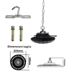 LAMPADA LED INDUSTRIALE FORMA UFO CATENA 50 WATT CAPANNONE LUCE 6500K F50W-NF9
