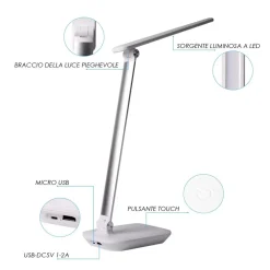 LAMPADA LED RICARICABILE DA TAVOLO SCRIVANIA TOUCH BRACCIO PIEGHEVOLE DT-2682