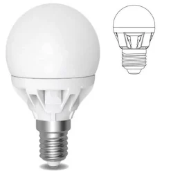 LAMPADA LED 6W WATT E14 490 LUMEN BIANCO CALDO 3000°K SFERA GLOBO OPACA
