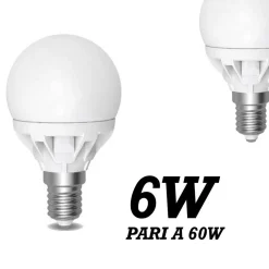 LAMPADA LED 6W WATT E14 490 LUMEN BIANCO CALDO 3000°K SFERA GLOBO OPACA