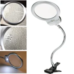 LAMPADA LENTE LED CLIP DA TAVOLO SCRIVANIA UFFICIO INGRANDIMENTO CON PINZA 2 LED
