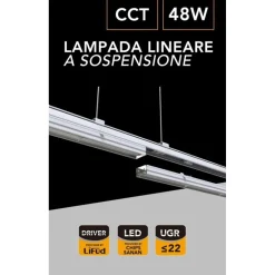 LAMPADA LINEARE A SOSPENSIONE APPARECCHIO LED TRIFASE 48W CCT 4000K-6500K IP20 QJ68150-3C