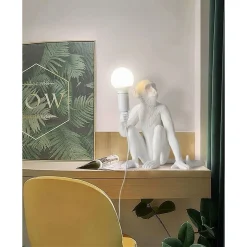 LAMPADA LUME DA SCRIVANIA E27 DECORATIVA A FORMA DI SCIMMIA BIANCA ABAT JOU D07