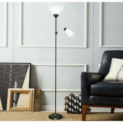 LAMPADA PIANTANA DA TERRA 180CM 2 BRACCI PARALUME LUCE ORIENTABILE CASA UFFICIO