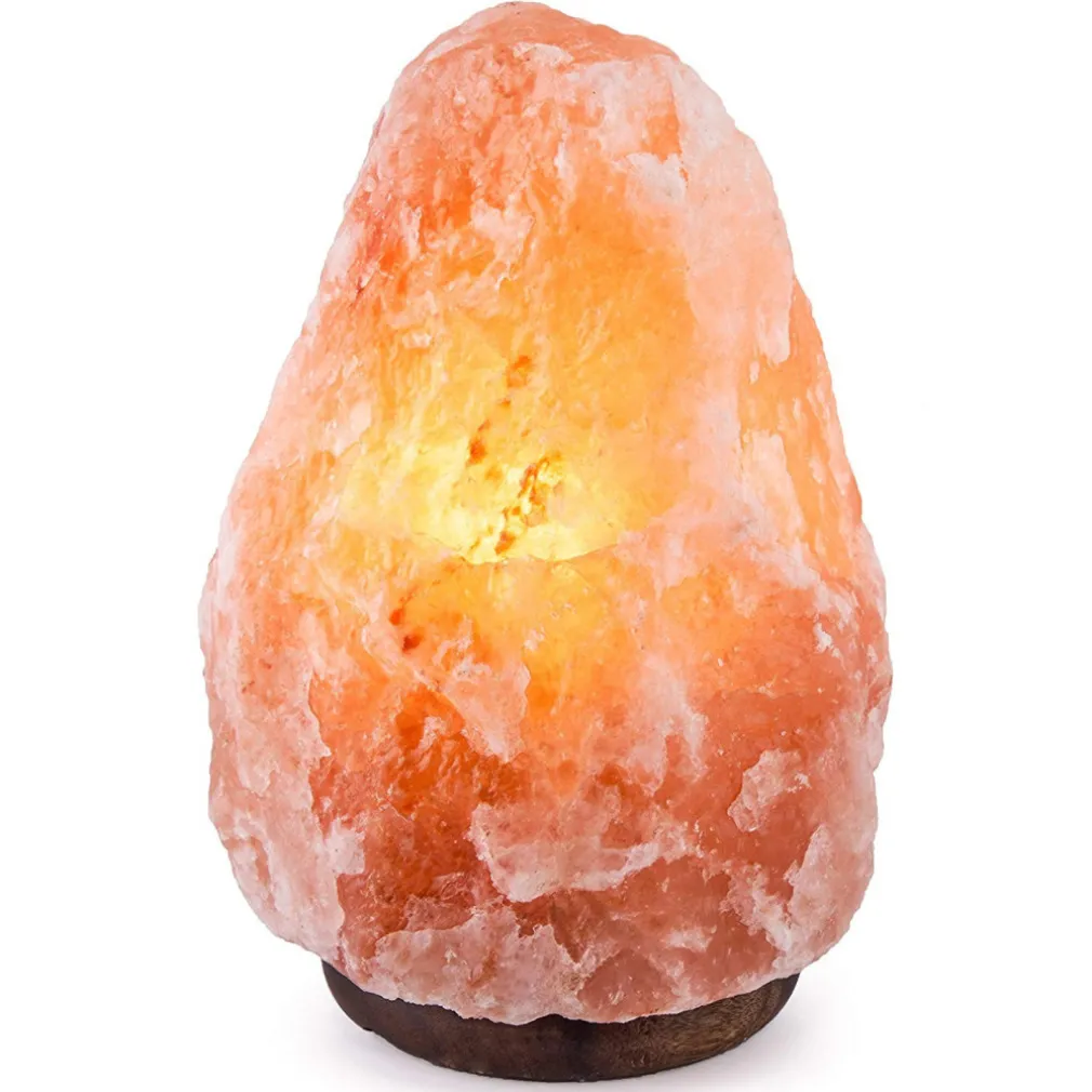 LAMPADA PIETRA DI SALE HIMALAYANO CON BASE IN CEDRO ALLEVIA STRESS PURIFICA ARIA