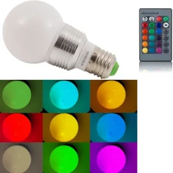 LAMPADA RGB LED 220V E27 FARETTO SPOT LIGHT 3 W WATT CON TELECOMANDO LAMPADINA
