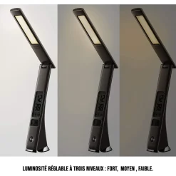 LAMPADA SCRIVANIA LUCE LED 3 INTENSITA 5W NERO ECOPELLE OROLOGIO DISPLAY LCD