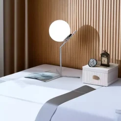 LAMPADA SCRIVANIA RAMO CON SFERA E27 ARGENTO LUCIDO LUCE TAVOLO MINIMAL LED 10236