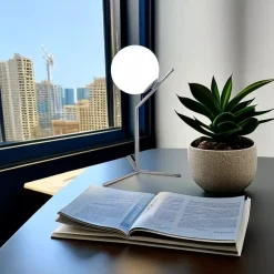 LAMPADA SCRIVANIA RAMO CON SFERA E27 ARGENTO LUCIDO LUCE TAVOLO MINIMAL LED 10236