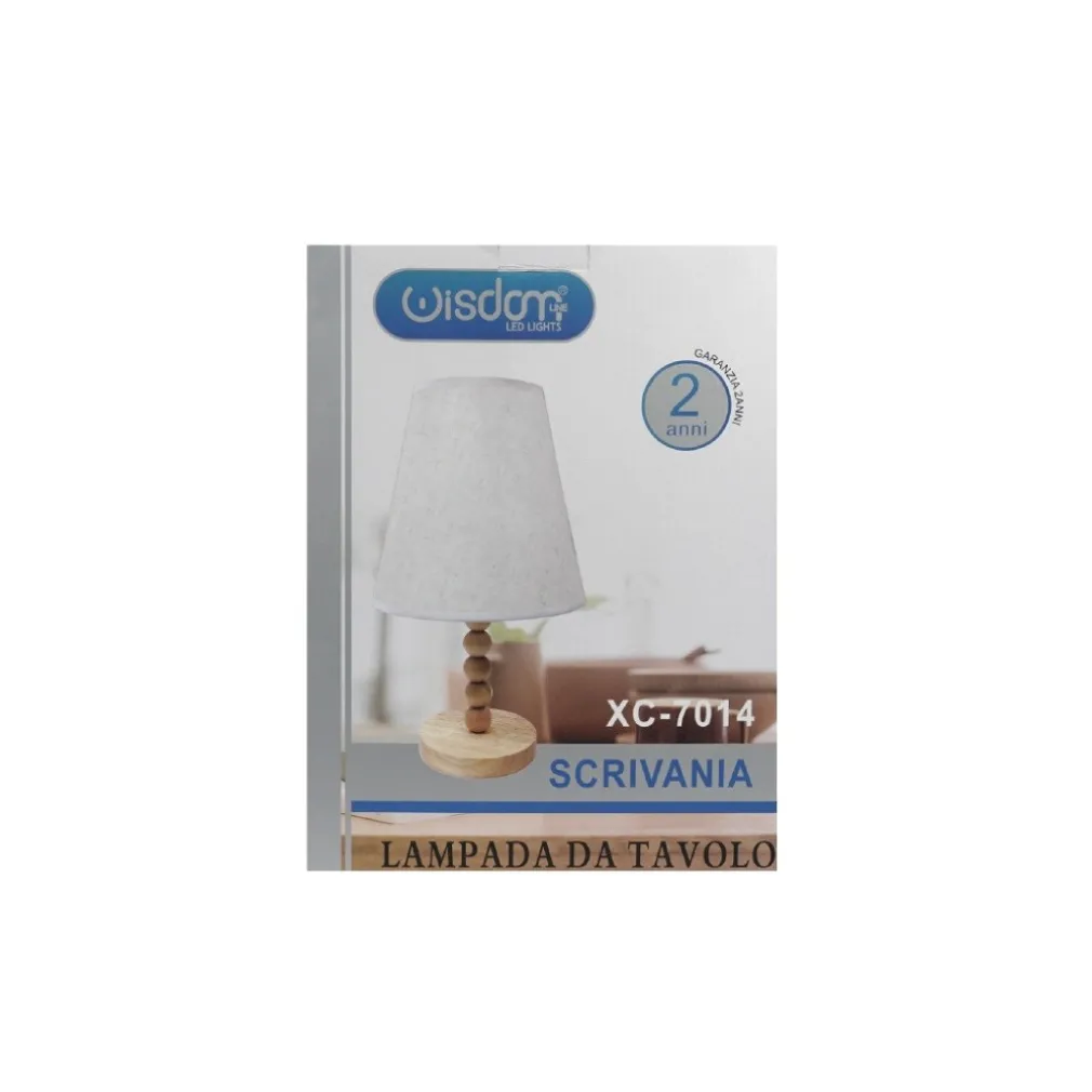 LAMPADA TAVOLO CON BASE IN LEGNO CON MOTIVO PARALUME BIANCO ATTACCO E27 XC-7014