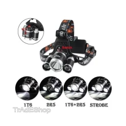 LAMPADA TORCIA FRONTALE LED RICARICABILE 3 LED CREE T6 R5 RJ3000 5000 LUMEN
