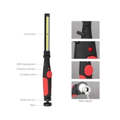 LAMPADA TORCIA LAVORO CALAMITA PORTATILE RICARICABILE SLIM REGOLABILE LED COB