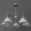 LAMPADARIO 5 BRACCI IN METALLO ARGENTO CON COPPE IN VETRO MODERNO DA SOFFITTO 00880